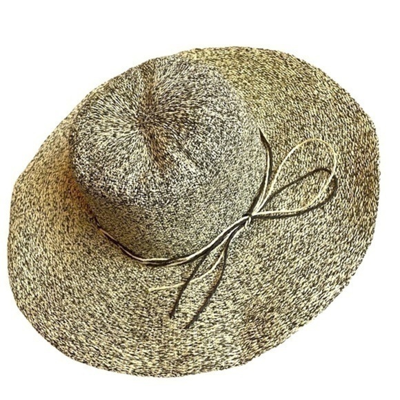 100% PAPER SUN HAT | Women’s Black & Cream 100% Woven Paper Sun Hat.. - Picture 1 of 5